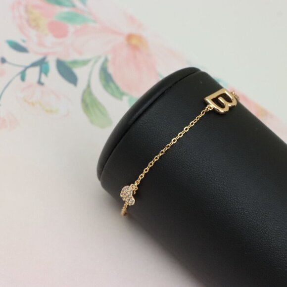 Rose Gold Bracelet with Heart Charm and Initial B Design, XPBL0650 - Picture 8 of 12